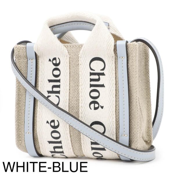 p235i2609 Chloe Woody Nano 2Way Bag Canvas White Blue