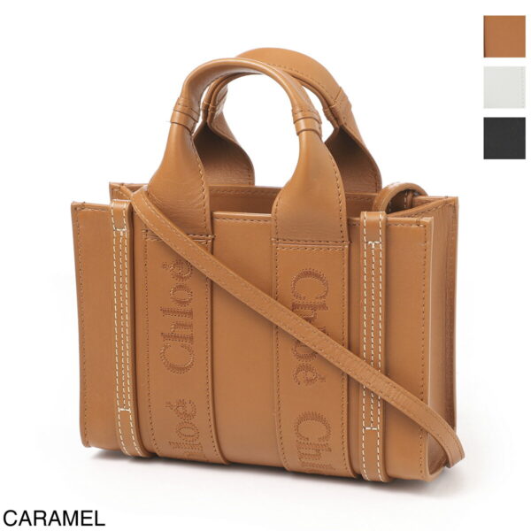 p237i6001 Chloe Woody Mini 2Way Tote Bag Leather Caramel Brown