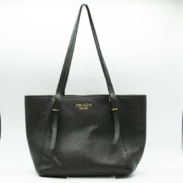 pd424 01 Prada Tote Bag Shoulder Leather Black