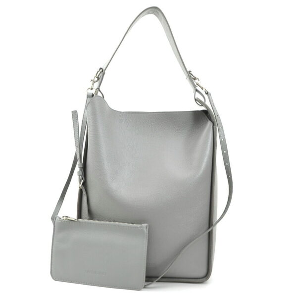 r10114g Balenciaga Leather North South Shoulder Bag Gray