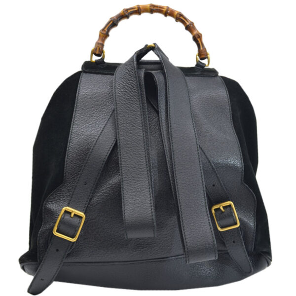 r8221f 2 Gucci Bamboo Suede Leather Backpack Black Brown