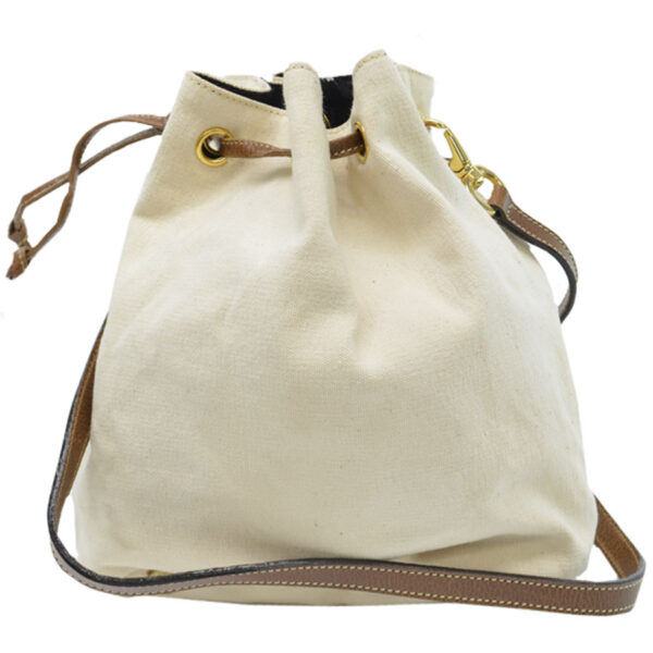 r8286 Salvatore Ferragamo Canvas Drawstring Bag white