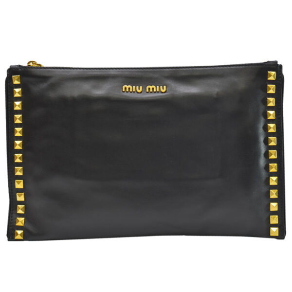 r8359f Miu Miu Bag Leather Black Clutch Bag