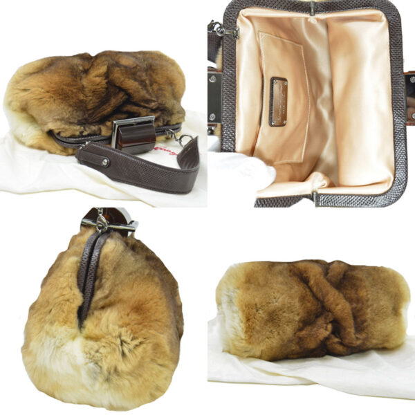 r8537f 1 Salvatore Ferragamo Mink Fur Leather Resin Handbag Brown Beige