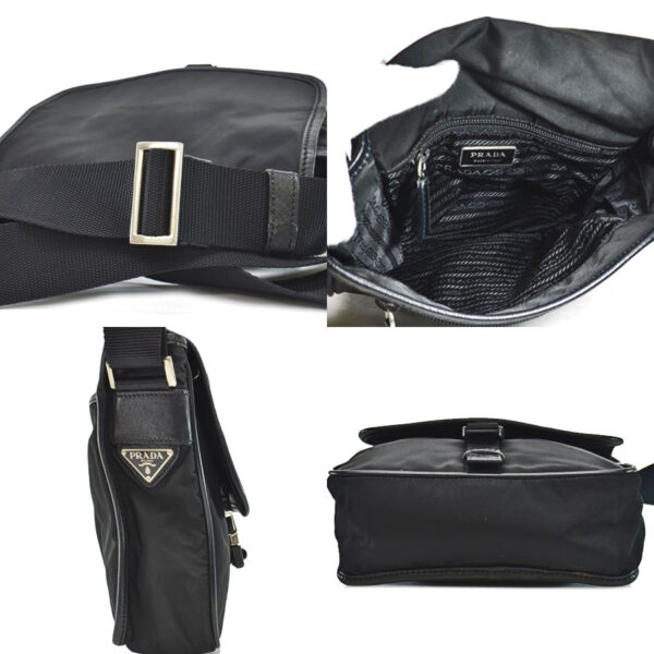 r8628a 1 Prada Triangle Nylon Leather Shoulder Crossbody Bag Black