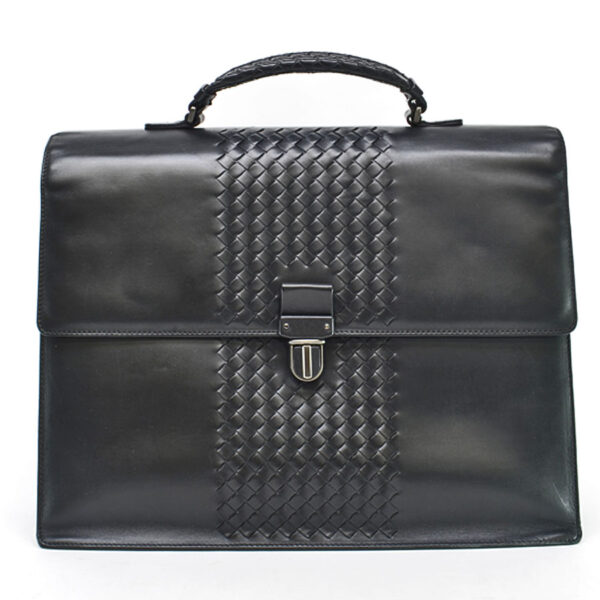 r8795a Bottega Veneta Intrecciato Leather Business Bag Black