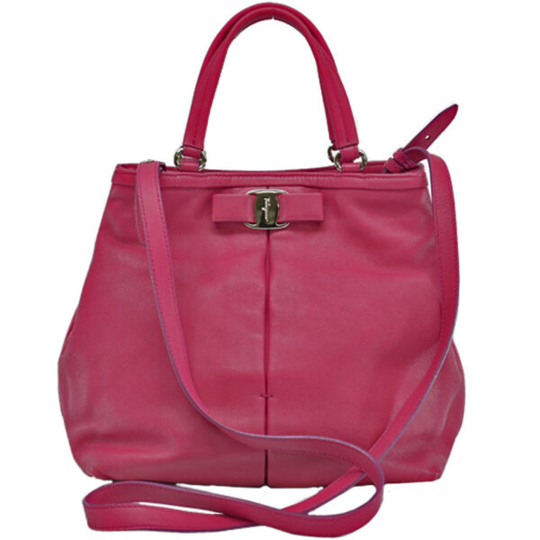 r8798g 1 Salvatore Ferragamo Rose Leather Shoulder Bag Magenta Pink