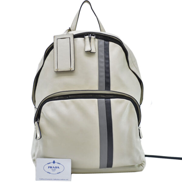 r8800a Prada Triangle Leather Nylon Backpack White Black Gray