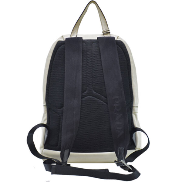 r8800a 1 Prada Triangle Leather Nylon Backpack White Black Gray