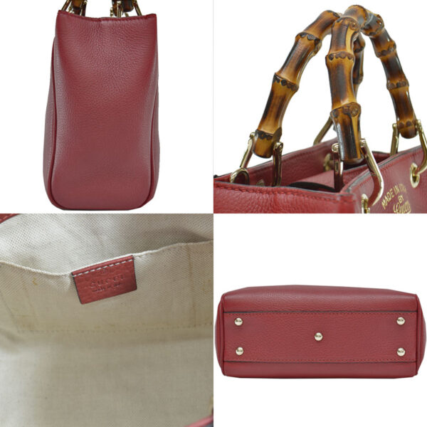 r8860a 4 Gucci Bamboo Leather Shoulder Bag Red Brown