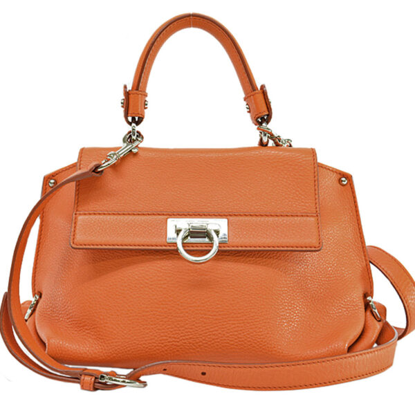 r8864a Salvatore Ferragamo Gancini Leather Shoulder Bag Orange