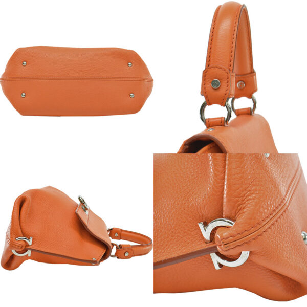 r8864a 4 Salvatore Ferragamo Gancini Leather Shoulder Bag Orange