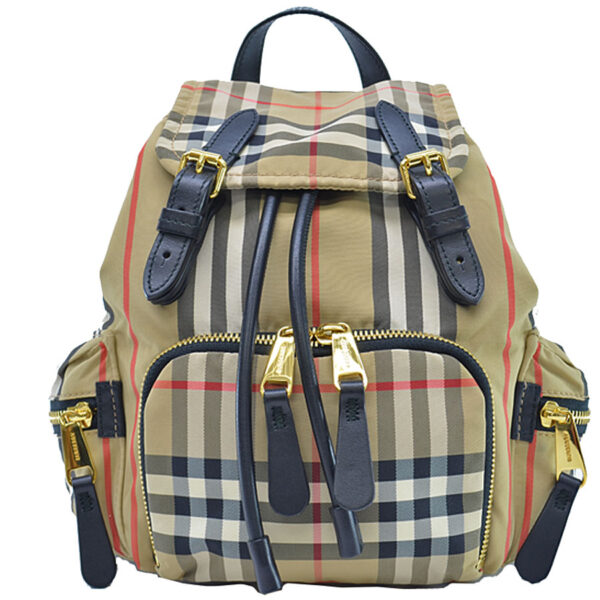 r8997g Burberry Check Nylon Canvas Leather Backpack Beige Black