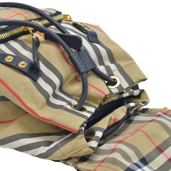 r8997g 3 Burberry Check Nylon Canvas Leather Backpack Beige Black