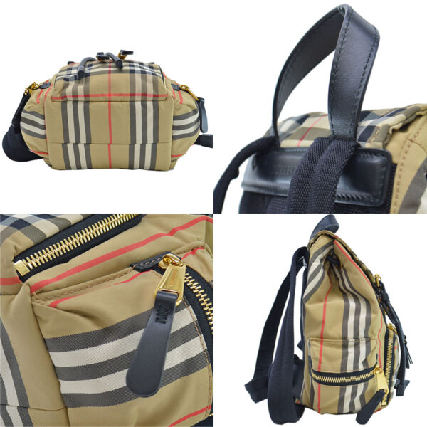 r8997g 4 Burberry Check Nylon Canvas Leather Backpack Beige Black