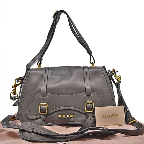 r9075a Miu Miu Bag Leather Mocha Brown Handbag Shoulder Bag