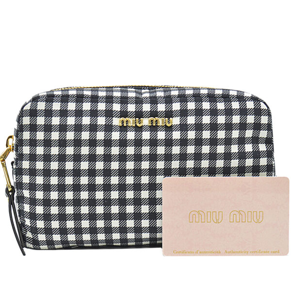 r9086f Miu Miu Pouch Nylon Black White Gingham Check Multi Case