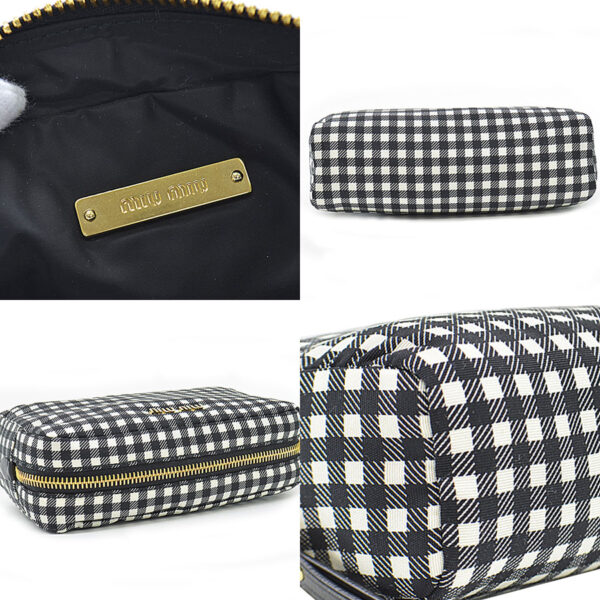 r9086f 4 Miu Miu Pouch Nylon Black White Gingham Check Multi Case