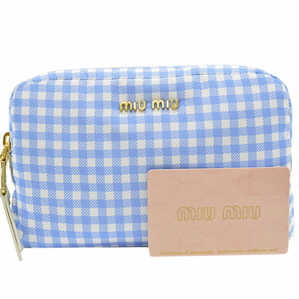 r9087f Miu Miu Pouch Nylon Blue White Gingham Check Multi Case