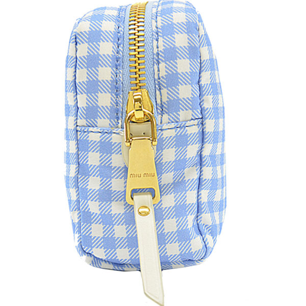 r9087f 3 Miu Miu Pouch Nylon Blue White Gingham Check Multi Case