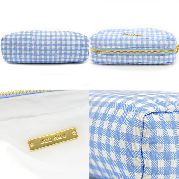 r9087f 4 Miu Miu Pouch Nylon Blue White Gingham Check Multi Case