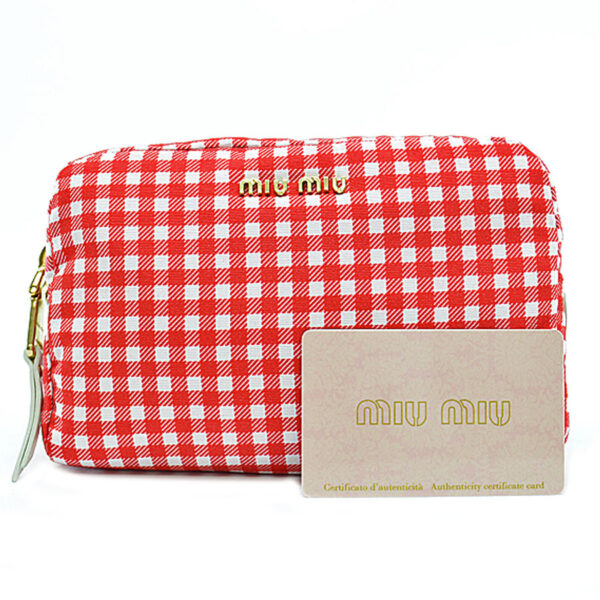 r9088f Miu Miu Pouch Nylon Red White Gingham Check Multi Case