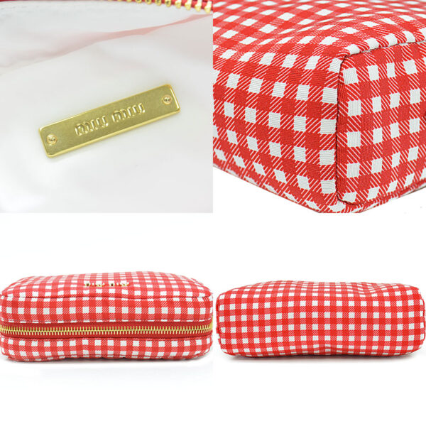 r9088f 4 Miu Miu Pouch Nylon Red White Gingham Check Multi Case