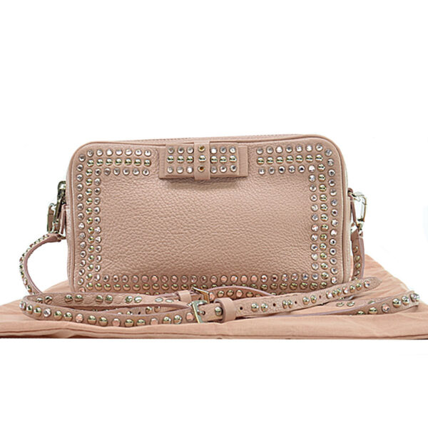 r9157a Miu Miu Bag Leather Pink Rhinestone Shoulder Bag Crossbody