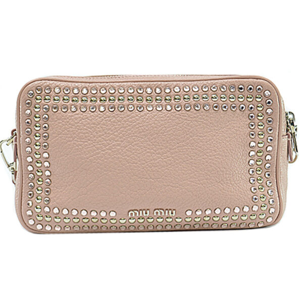 r9157a 1 Miu Miu Bag Leather Pink Rhinestone Shoulder Bag Crossbody