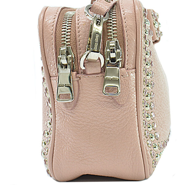 r9157a 2 Miu Miu Bag Leather Pink Rhinestone Shoulder Bag Crossbody