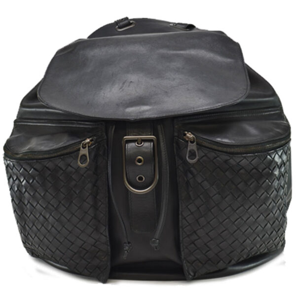 r9189a Bottega Veneta Intrecciato Leather Backpack Black