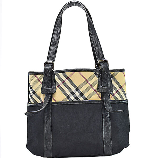 r9249a Burberry Nova Check Nylon Canvas Leather Handbag Black