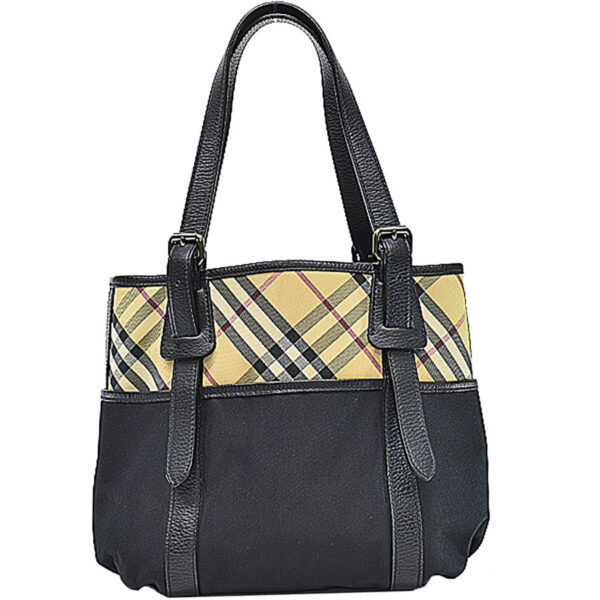 r9249a 1 Burberry Nova Check Nylon Canvas Leather Handbag Black