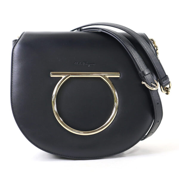 r9406g Salvatore Ferragamo Gancini Leather Crossbody Shoulder Bag Black