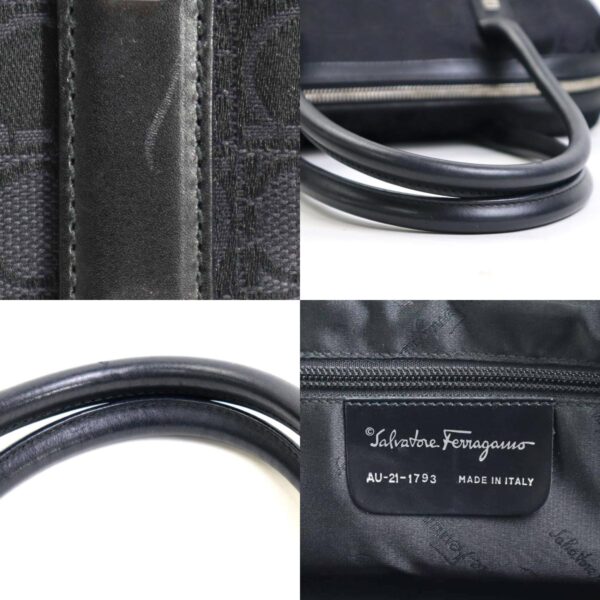 r9502g 10 c Salvatore Ferragamo Gancini Canvas Leather Shoulder Bag Black