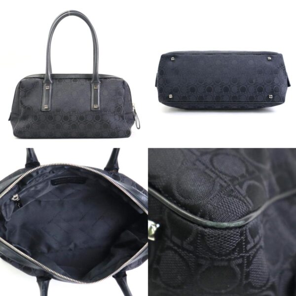 r9502g 2 c Salvatore Ferragamo Gancini Canvas Leather Shoulder Bag Black