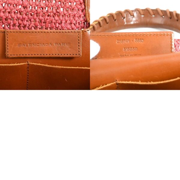 r9567a 13 c Balenciaga Raffia Leather Basket Bag Pink Brown