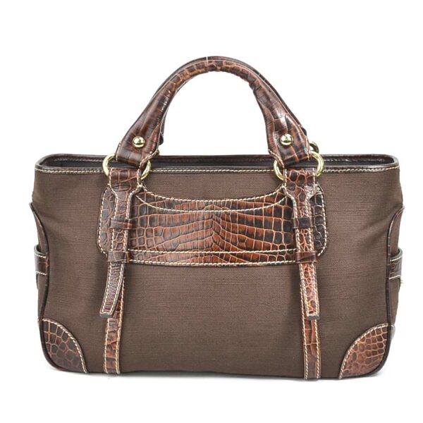 r9686f 2 Celine Boogie Bag Handbag Embossed Leather Canvas Brown