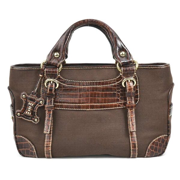 r9686f Celine Boogie Bag Handbag Embossed Leather Canvas Brown