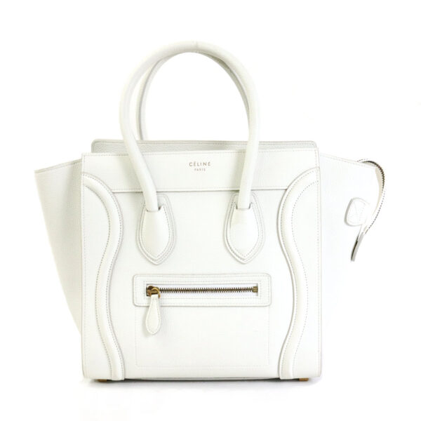 r9747a Celine Luggage Micro Shopper Handbag Leather White