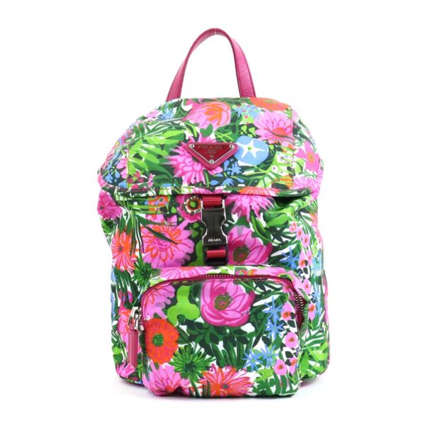 r9775g Prada Flower Botanical Nylon Backpack Pink Multicolor