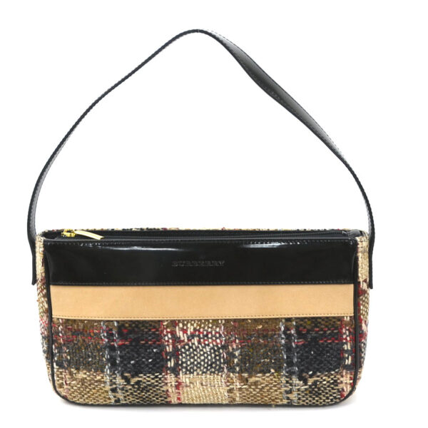 r9853g Burberry Check Patent Leather Shoulder Bag Black