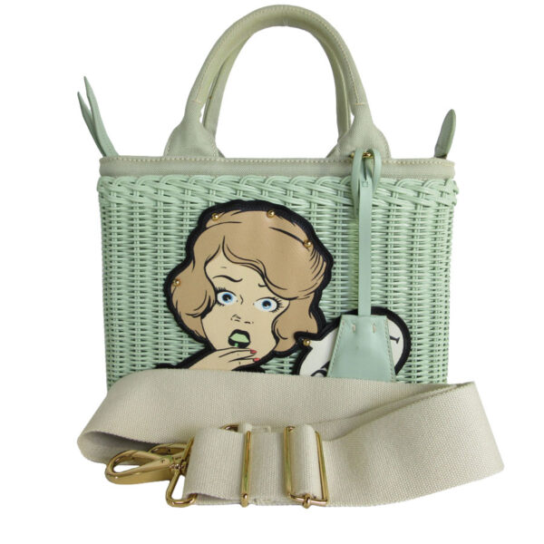 s0014j Prada Shoulder Bag Canvas Wicker Green