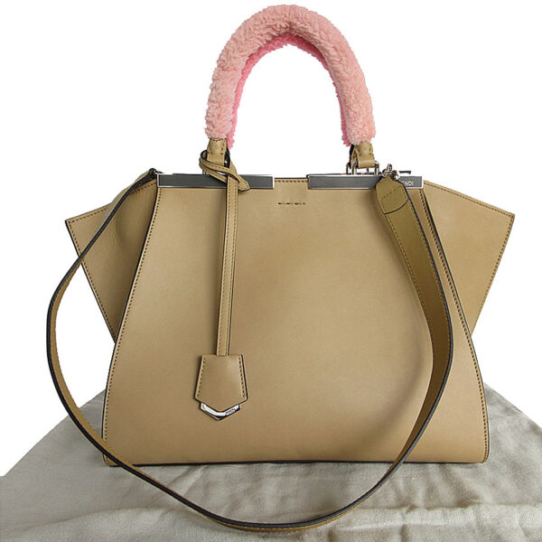 s0029a Fendi Troisajours Handbag Leather Boa Beige Pink