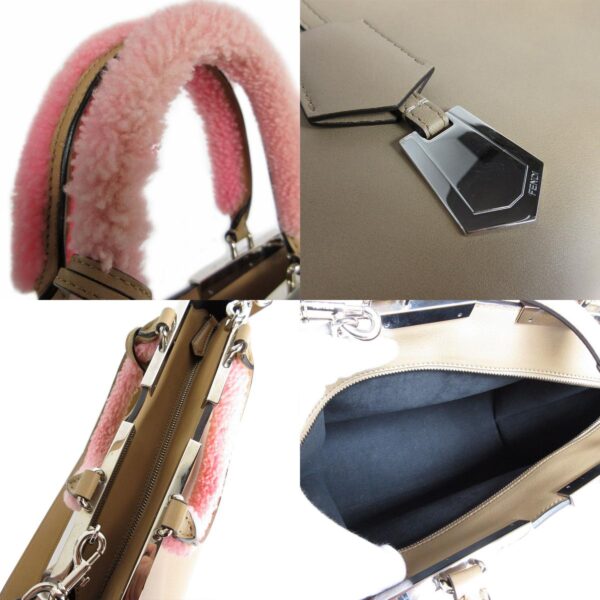 s0029a 6 c Fendi Troisajours Handbag Leather Boa Beige Pink