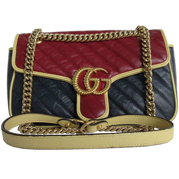 s0033g Gucci GG Marmont Leather Shoulder Bag Burgundy Blue