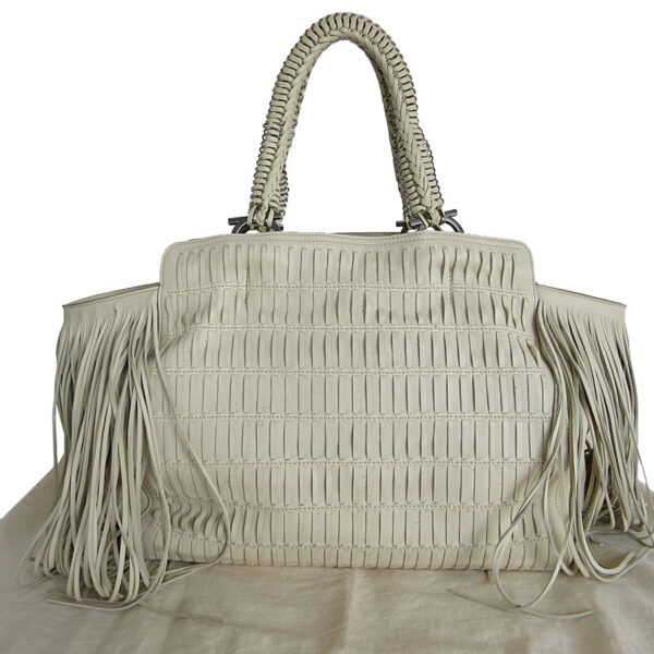 s0036a 1 Salvatore Ferragamo Gancini Fringe Leather Handbag White