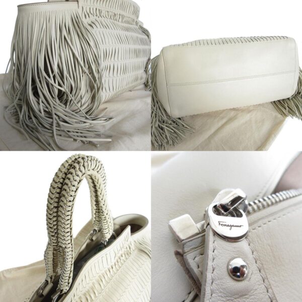 s0036a 2 c Salvatore Ferragamo Gancini Fringe Leather Handbag White