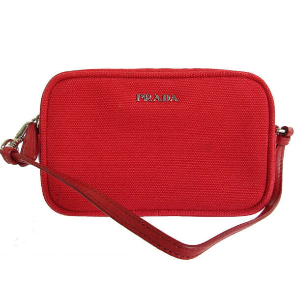 s0046g Prada Pouch Canvas Leather Red