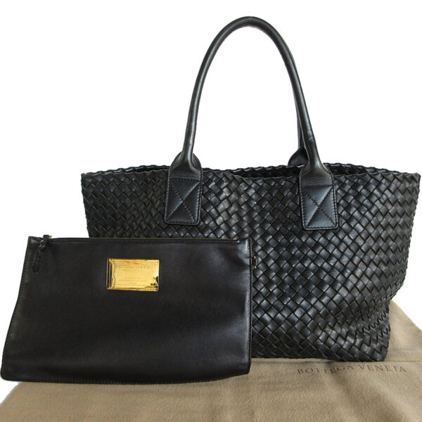 s0051f Bottega Veneta Intrecciato Leather Tote Bag Black